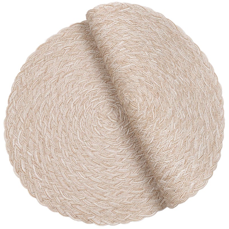 SHACOS Round Braided Placemats 15 inch Set of 4 Boho Woven Washable Kitchen Table Placemats for Home Wedding Party (T-Beige, 4) - Image 3